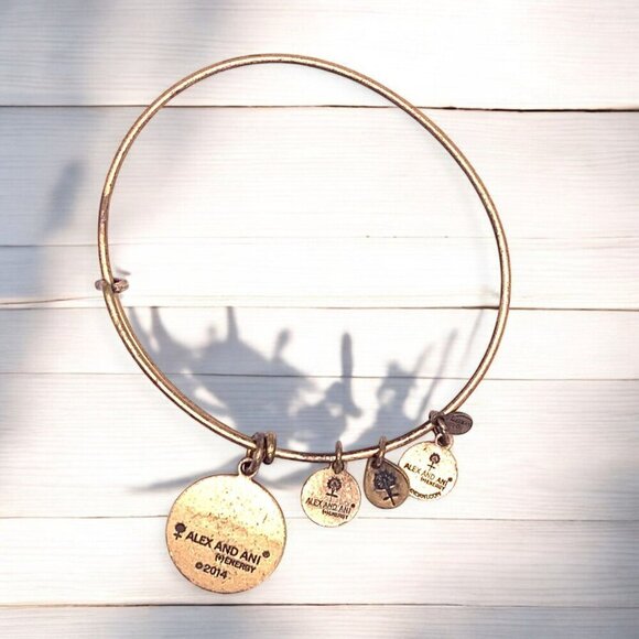 Alex & Ani "Live A Happy Life" Charm Bangle Bracelet Gold-Tone Expandable - Picture 2 of 2